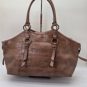 Nine West Brown Shoulder Bag with Rolled Handles and Zipper Closure